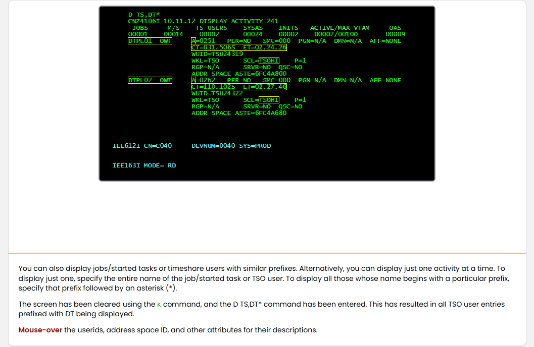 顯示作用中的工作、作業與使用者 - 使用 prefix 與萬用字元 screenshot