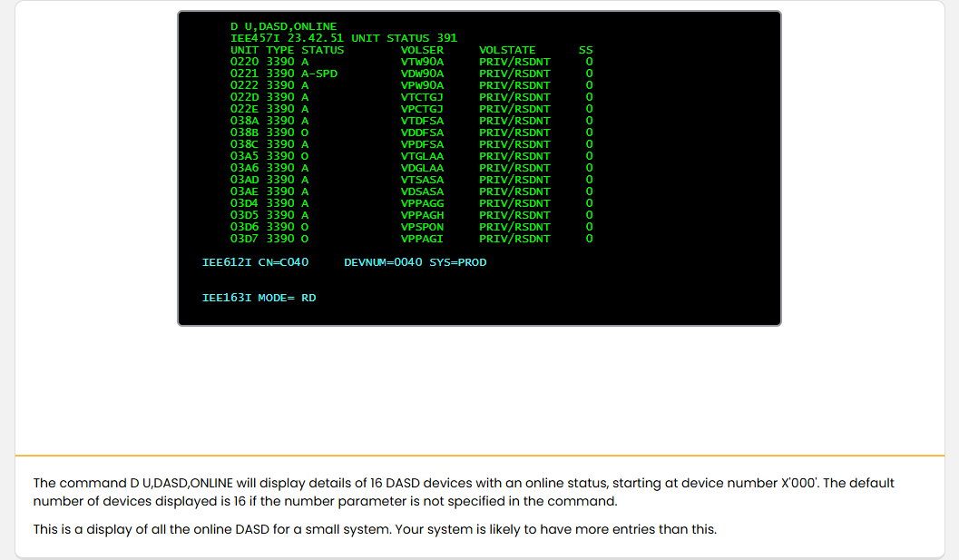 顯示裝置狀態 - 顯示 DASD 裝置 screenshot