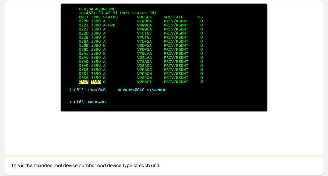 顯示裝置狀態 - 顯示 DASD 裝置 screenshot