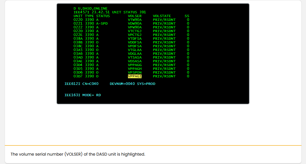 顯示裝置狀態 - 顯示 DASD 裝置 screenshot