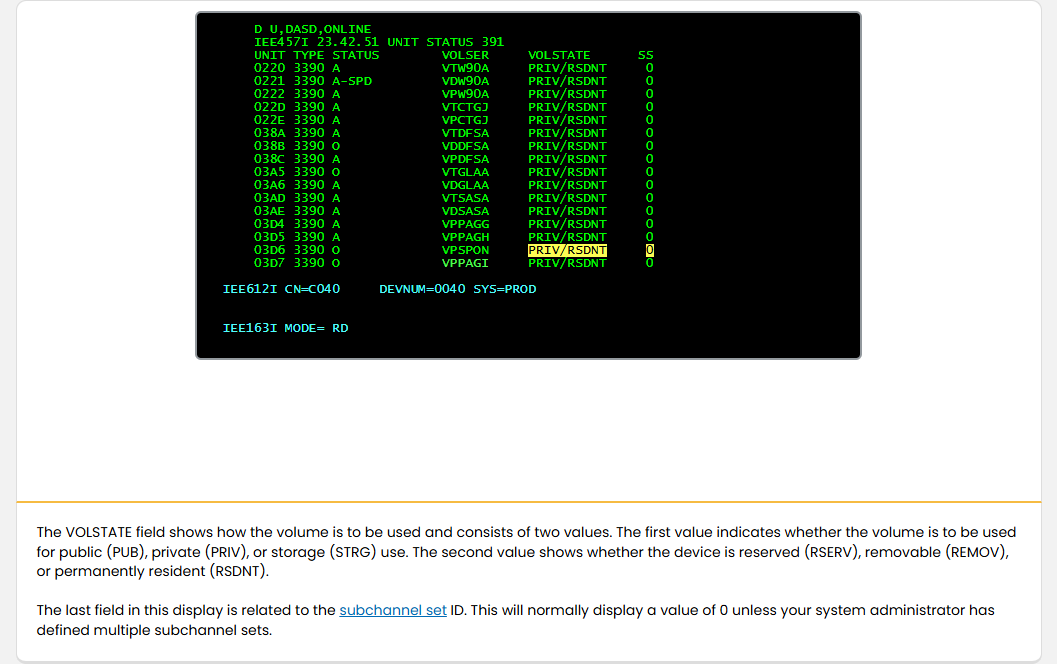 顯示裝置狀態 - 顯示 DASD 裝置 screenshot