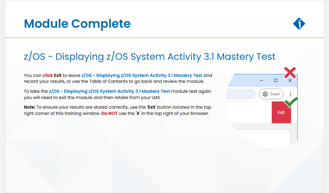 z/OS - Displaying z/OS System Activity 3.1 總測驗 - 模組完成 screenshot