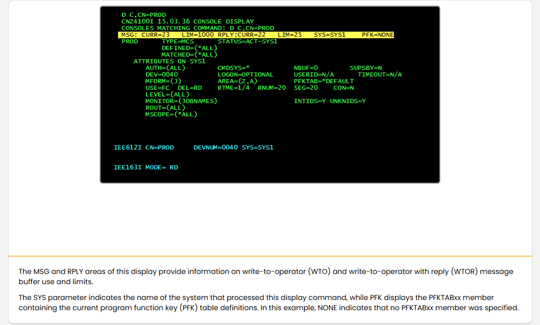 使用系統指令與主控台 - 主控台狀態資訊 screenshot